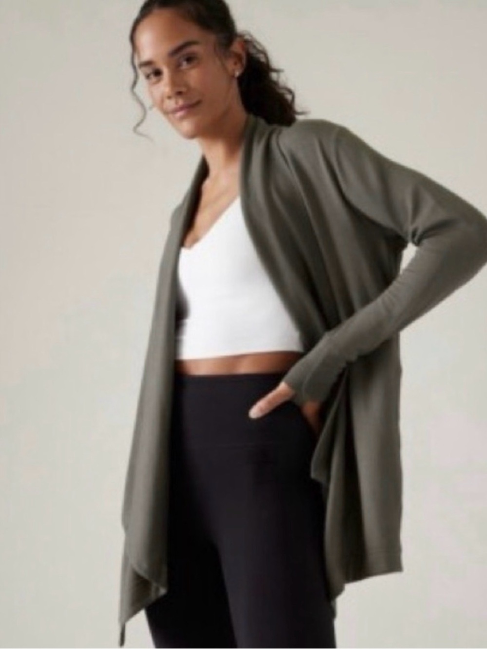 Athleta Dark Gray Pranayama Draped Open-Front Cardigan Wrap